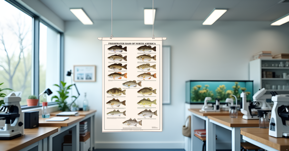 Freshwater Bass Identification Poster | Gamefish Fish ID Chart | Sport Fishermen's Wall Art Decor