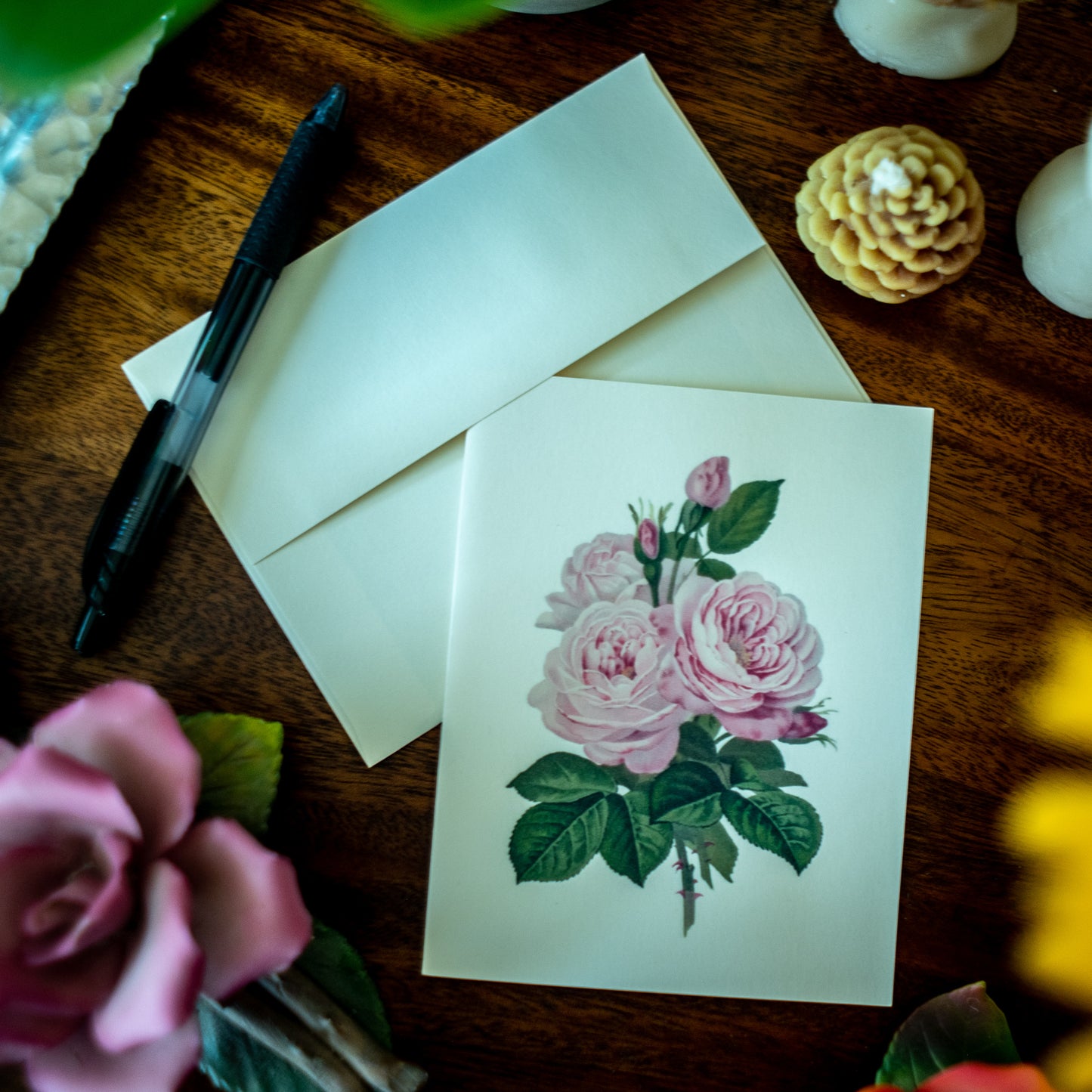 Pink Roses | Vintage Botanical Note Card Set