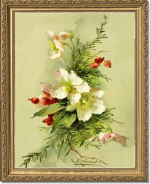 Christmas Rose Vintage Print